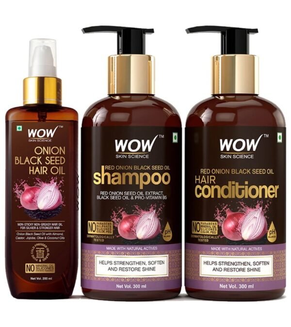 WOW Skin Science Onion Oil Ultimate Hair Care Kit (Shampoo + Hair  Conditioner + Hair Oil), 800 ml - Ayurbeat